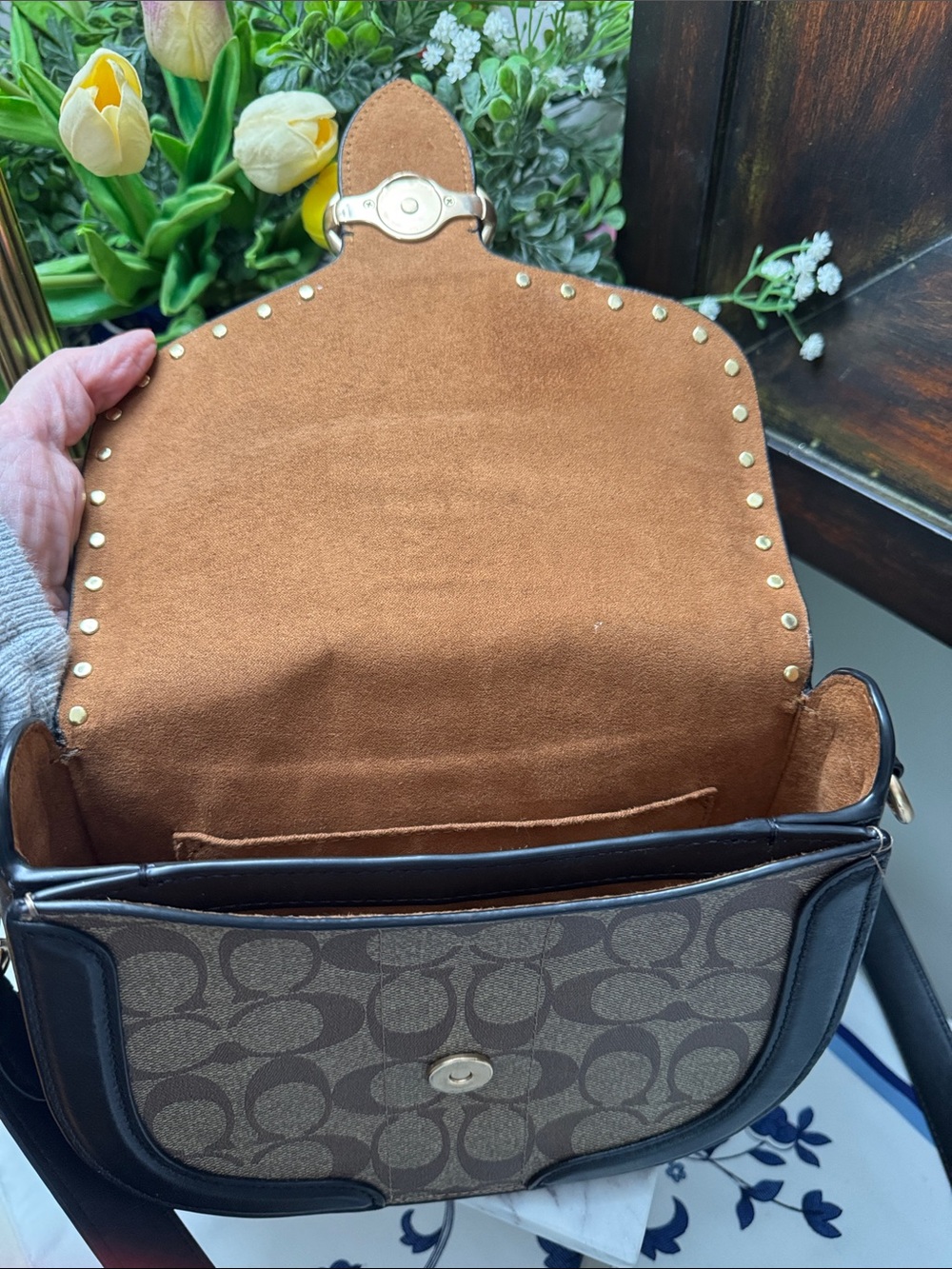 Coach Georgie Saddle Bag Colorblock Rust Flap & Black Trim - Picture 13 of 14